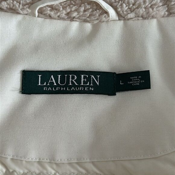 RALPH LAUREN Womens Parka Jacket Faux Fur Trim Hood Button&Zip Off White Size L - Picture 4 of 16